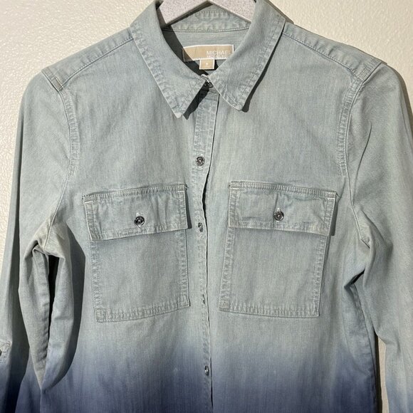 Michael Kors Womens Button Up Long Sleeve Stretch Denim Shirt Blue Size 8 - Picture 2 of 7